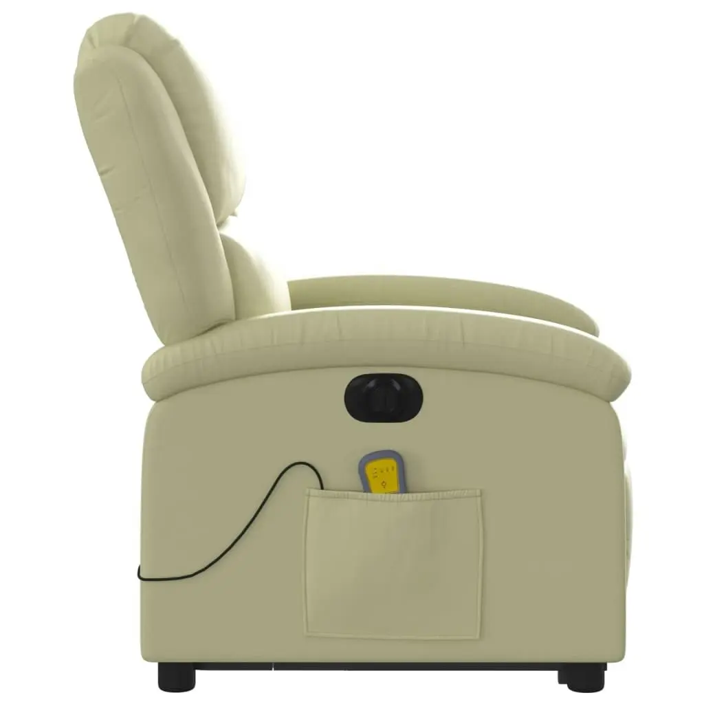 Electric Stand up Massage Recliner Chair Cream Real Leather 3205490