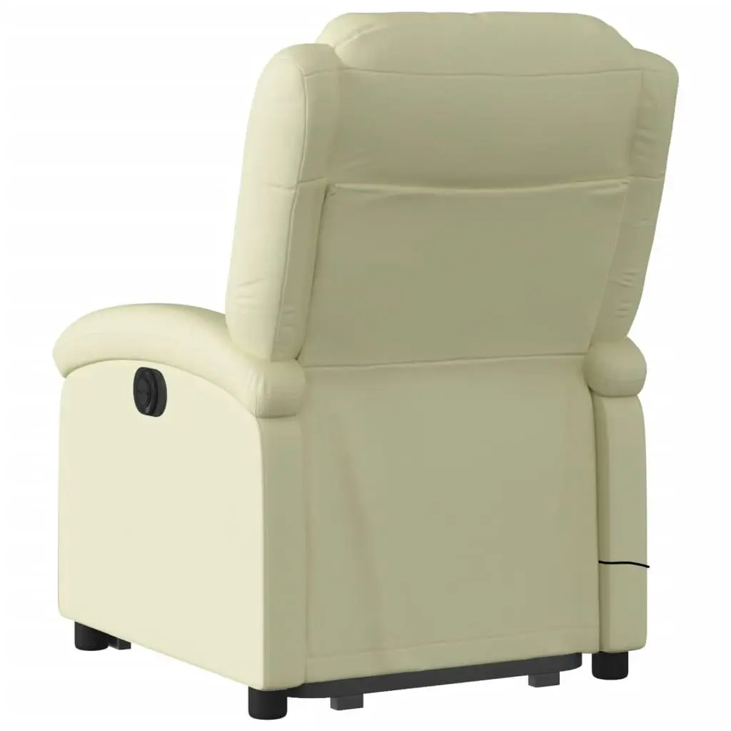 Electric Stand up Massage Recliner Chair Cream Real Leather 3205490