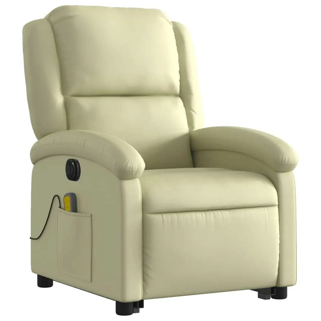 Electric Stand up Massage Recliner Chair Cream Real Leather 3205490