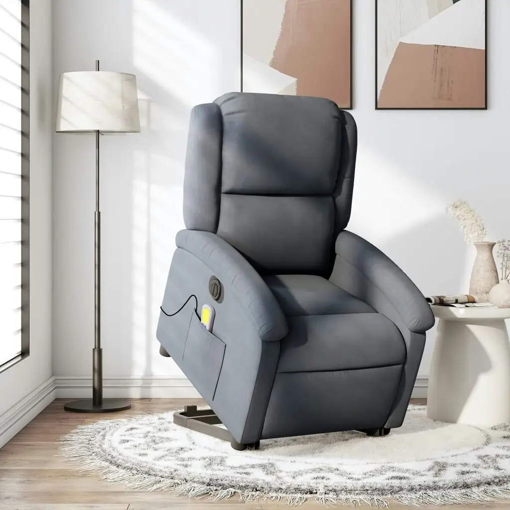 Electric Stand up Massage Recliner Chair Dark Grey Velvet 3205506