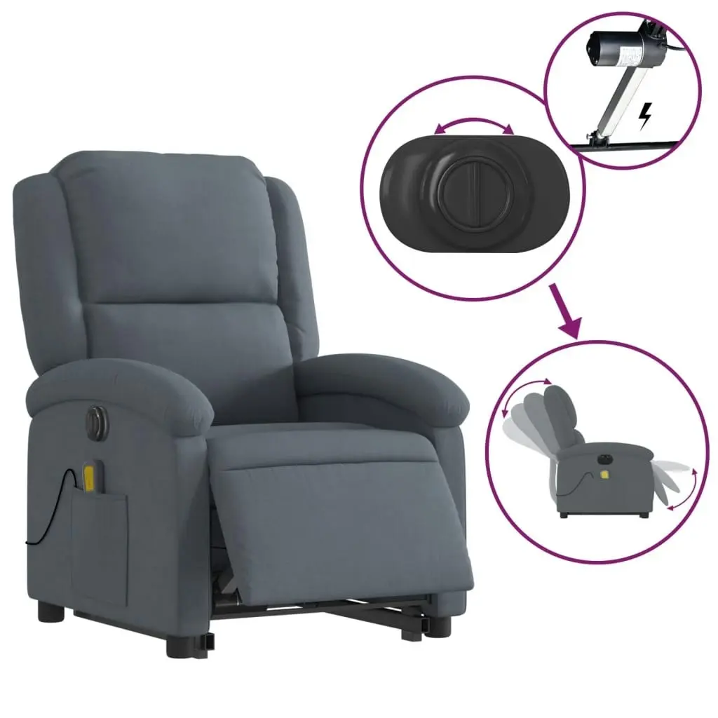 Electric Stand up Massage Recliner Chair Dark Grey Velvet 3205506