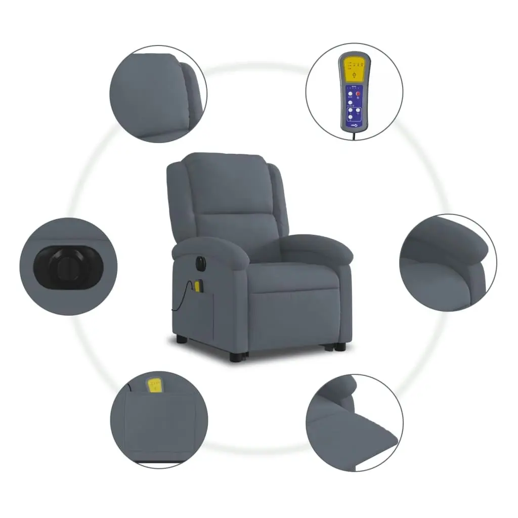 Electric Stand up Massage Recliner Chair Dark Grey Velvet 3205506