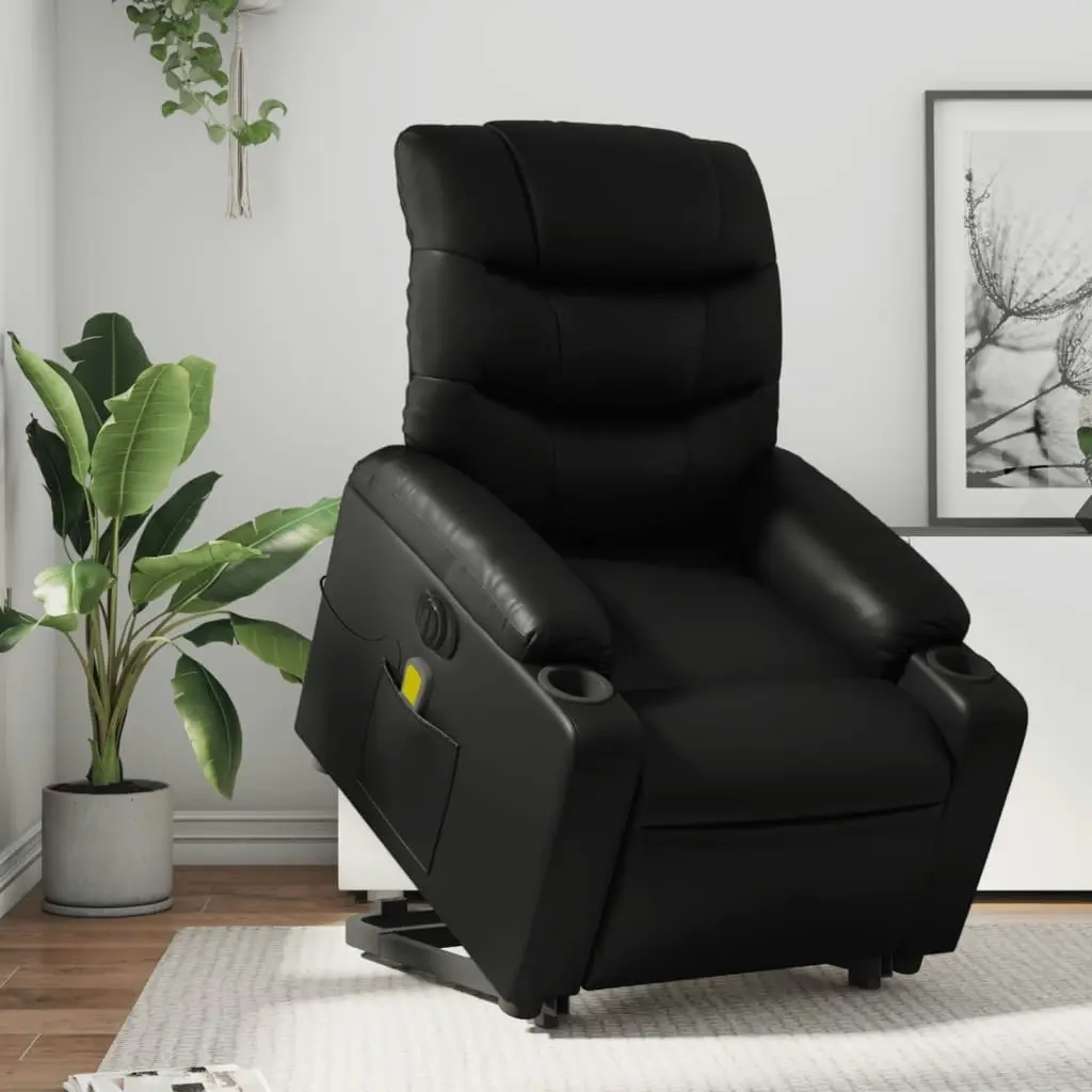 Electric Stand up Massage Recliner Chair Black Faux Leather 3206850