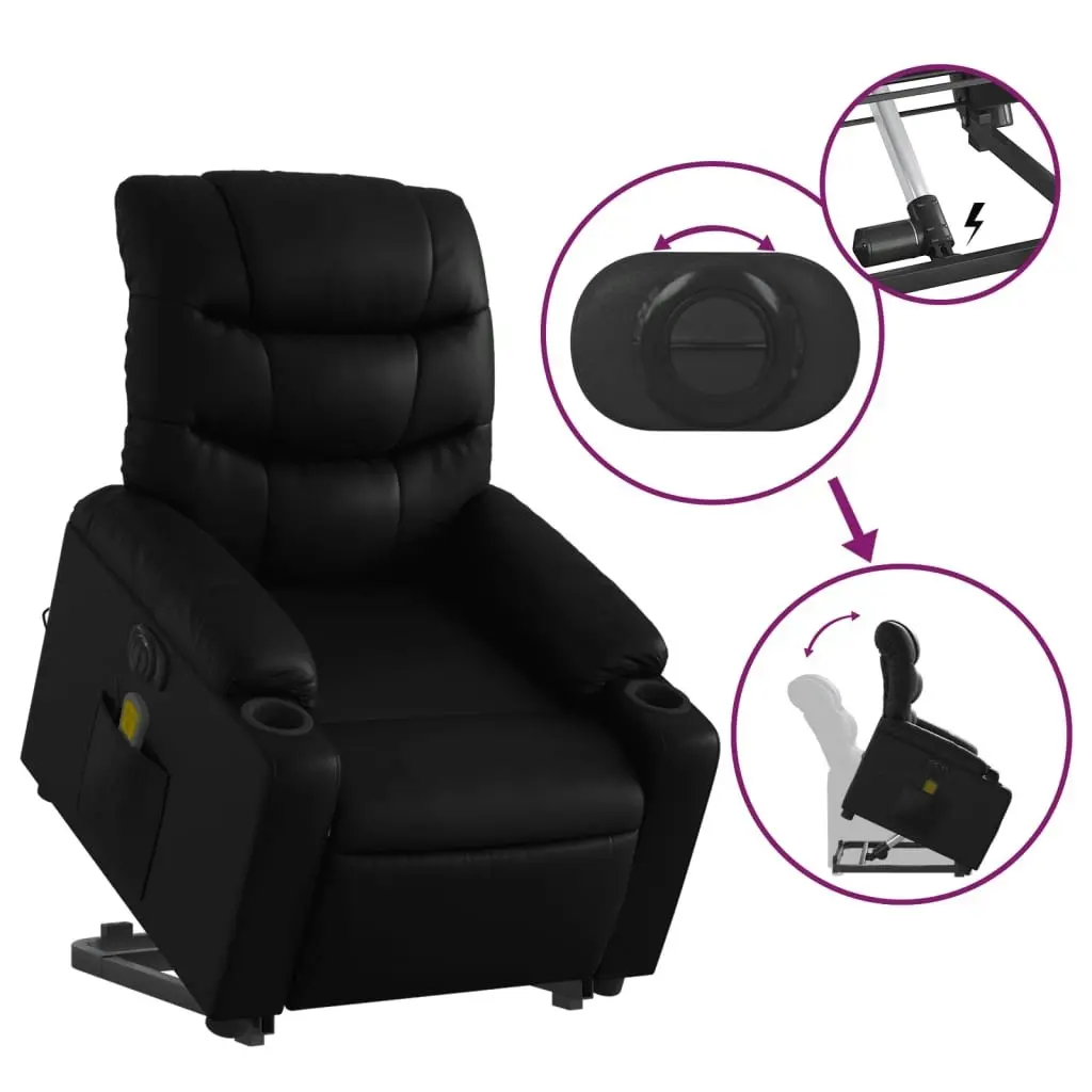 Electric Stand up Massage Recliner Chair Black Faux Leather 3206850