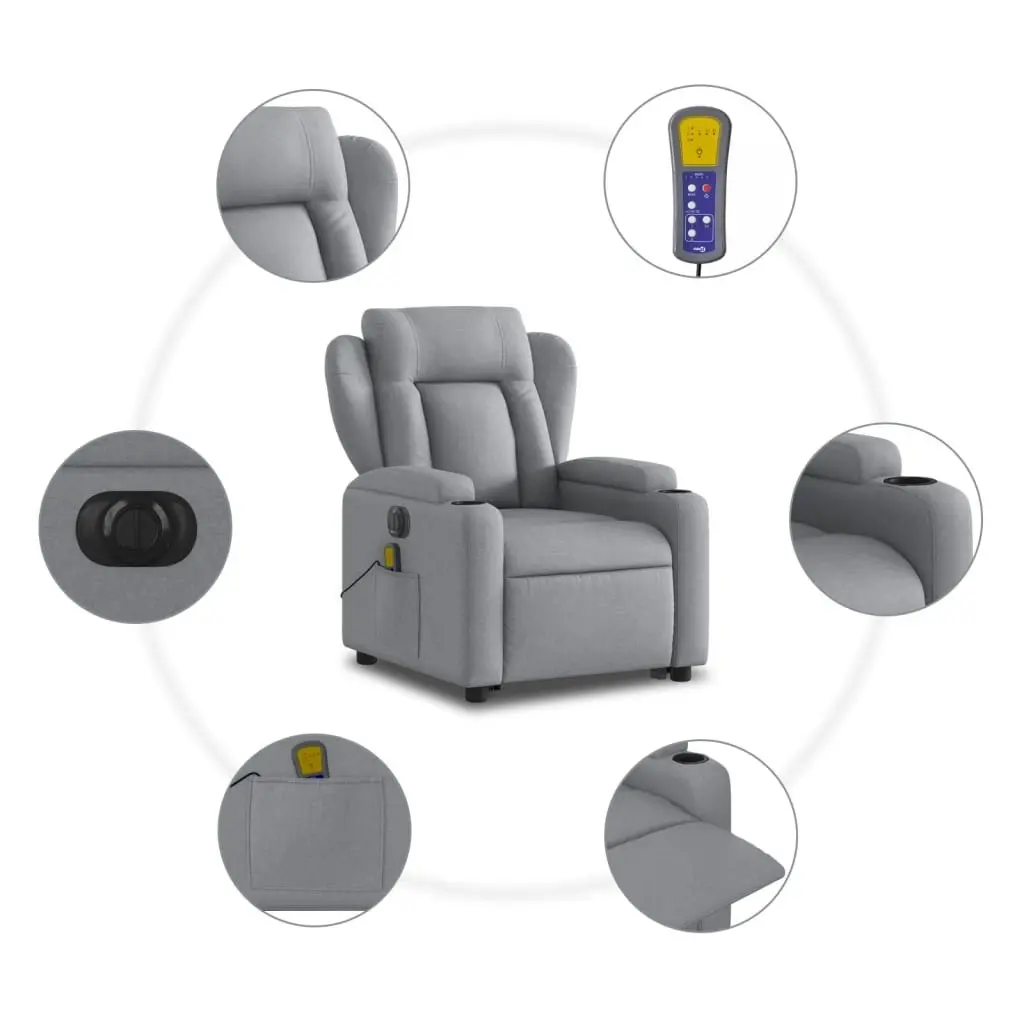 Electric Stand up Massage Recliner Chair Light Grey Fabric 3205592