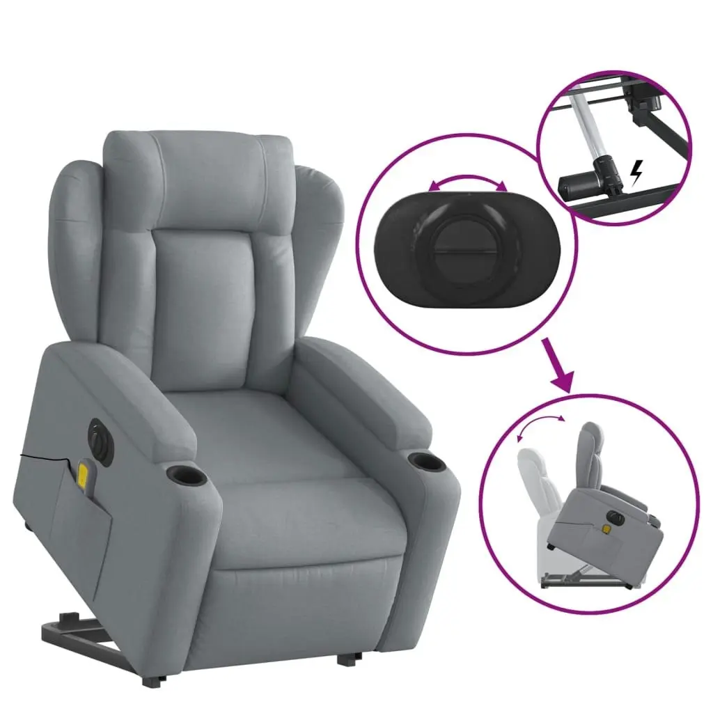 Electric Stand up Massage Recliner Chair Light Grey Fabric 3205592