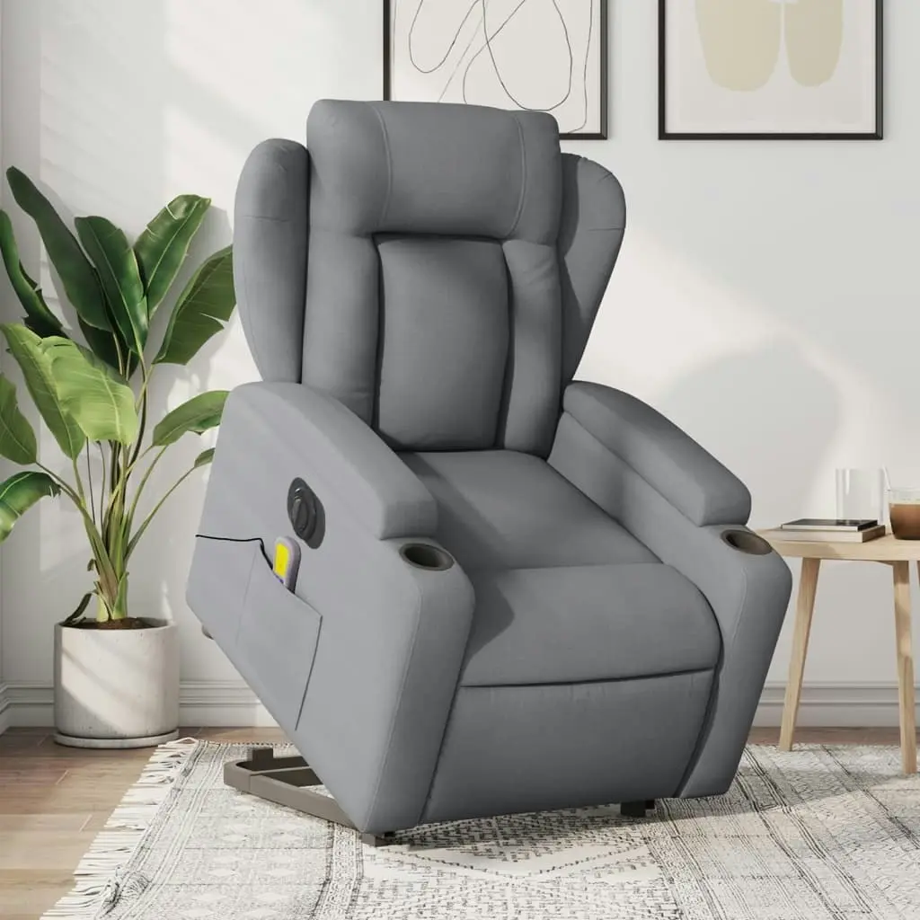 Electric Stand up Massage Recliner Chair Light Grey Fabric 3205592