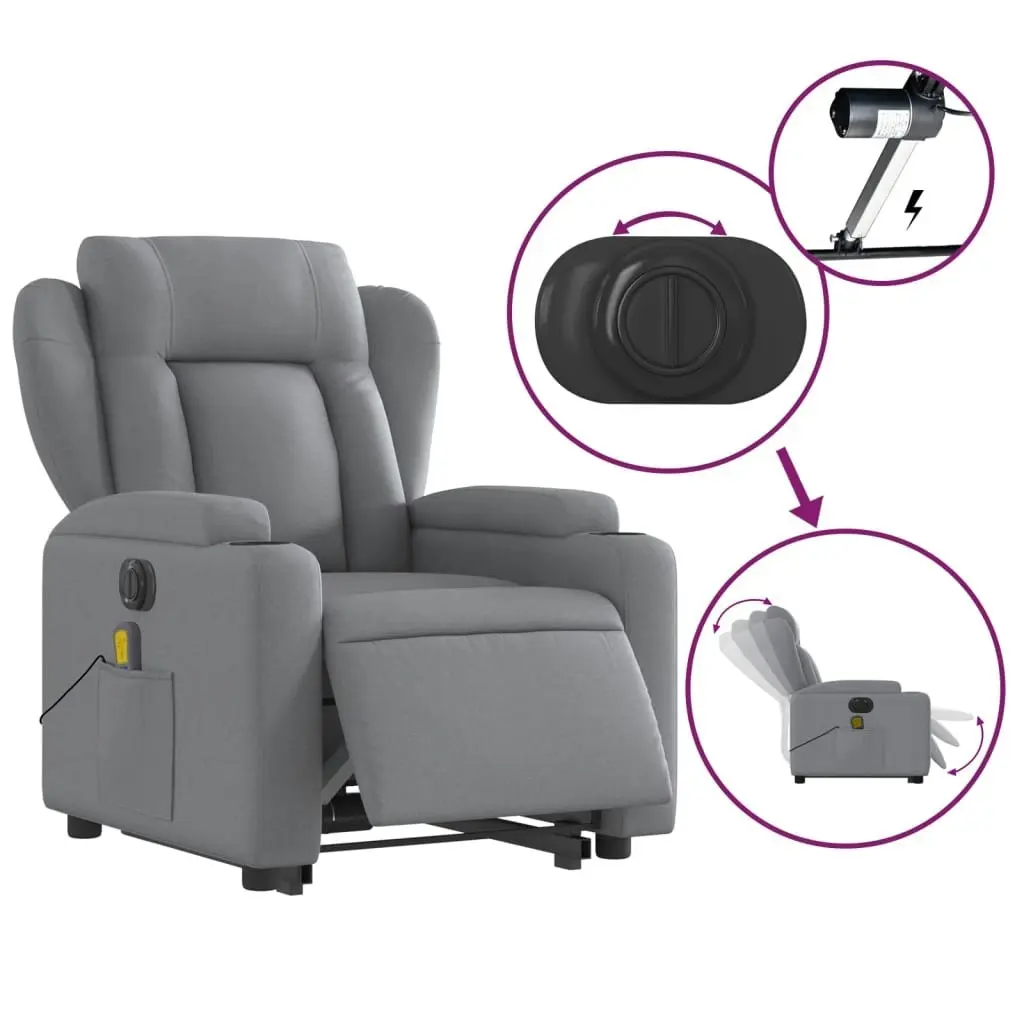 Electric Stand up Massage Recliner Chair Light Grey Fabric 3205592