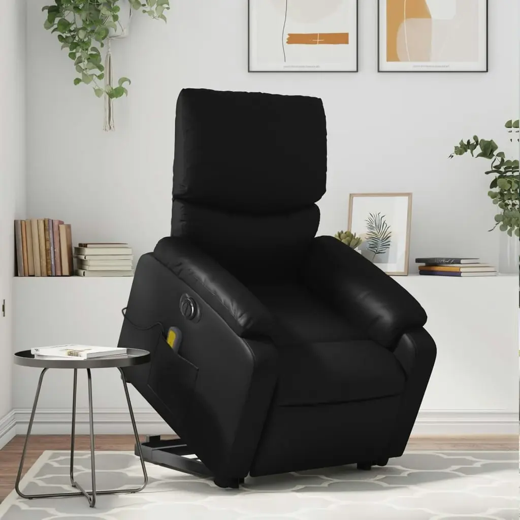 Electric Stand up Massage Recliner Chair Black Faux Leather 3205718