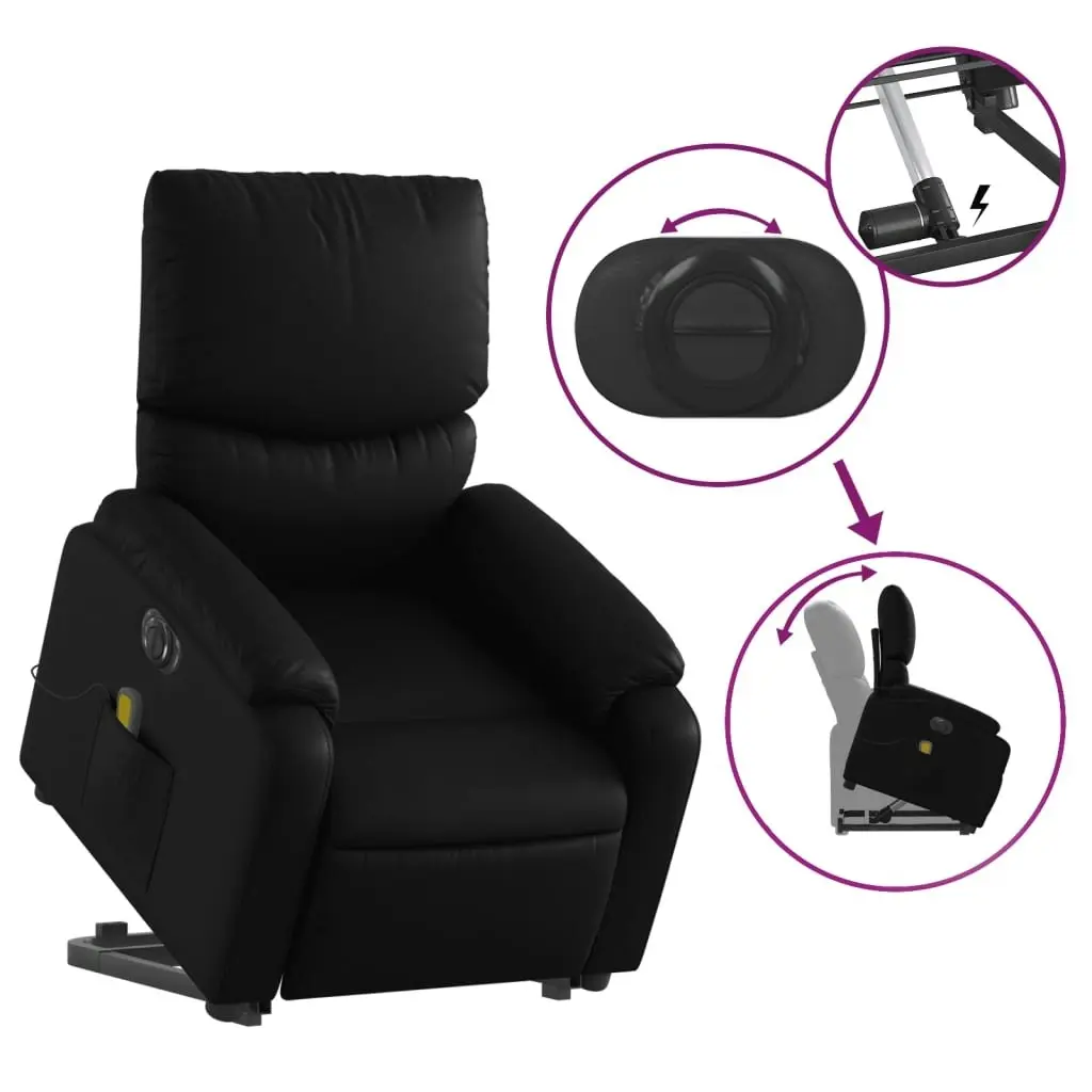 Electric Stand up Massage Recliner Chair Black Faux Leather 3205718