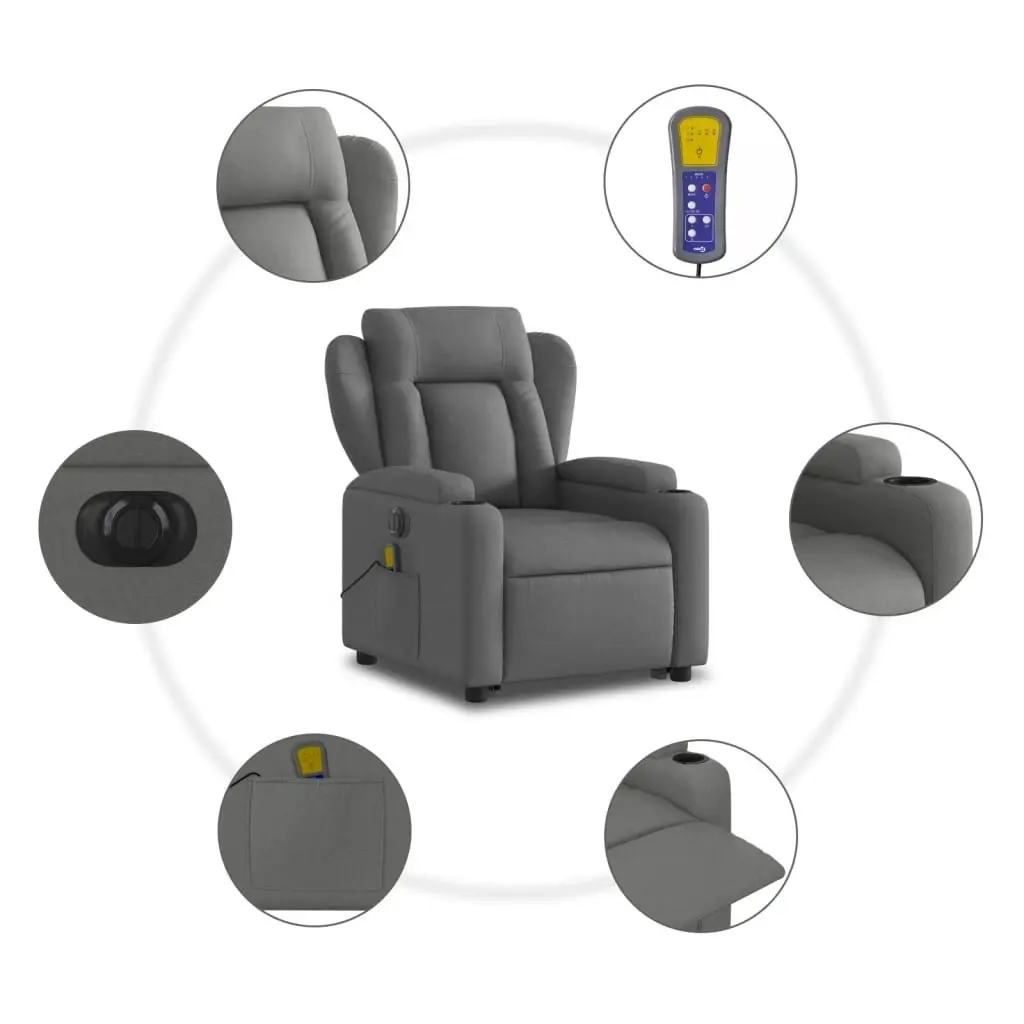 Electric Stand up Massage Recliner Chair Dark Grey Fabric 3205593