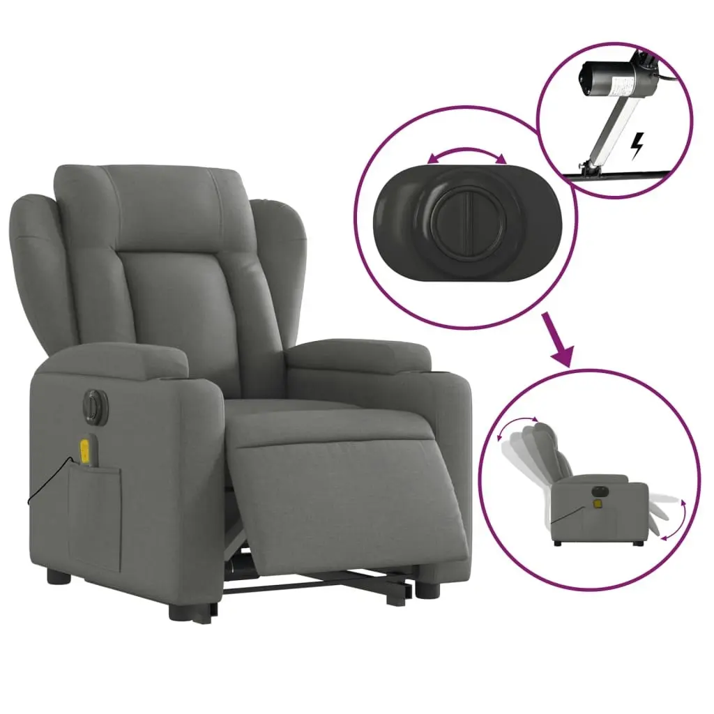 Electric Stand up Massage Recliner Chair Dark Grey Fabric 3205593