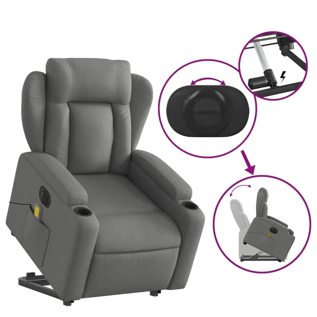 Electric Stand up Massage Recliner Chair Dark Grey Fabric 3205593