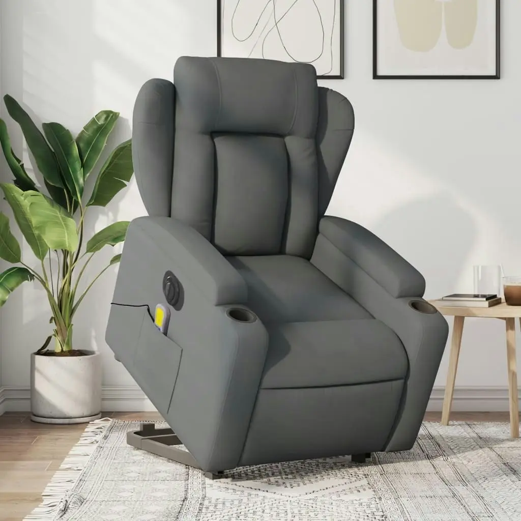 Electric Stand up Massage Recliner Chair Dark Grey Fabric 3205593