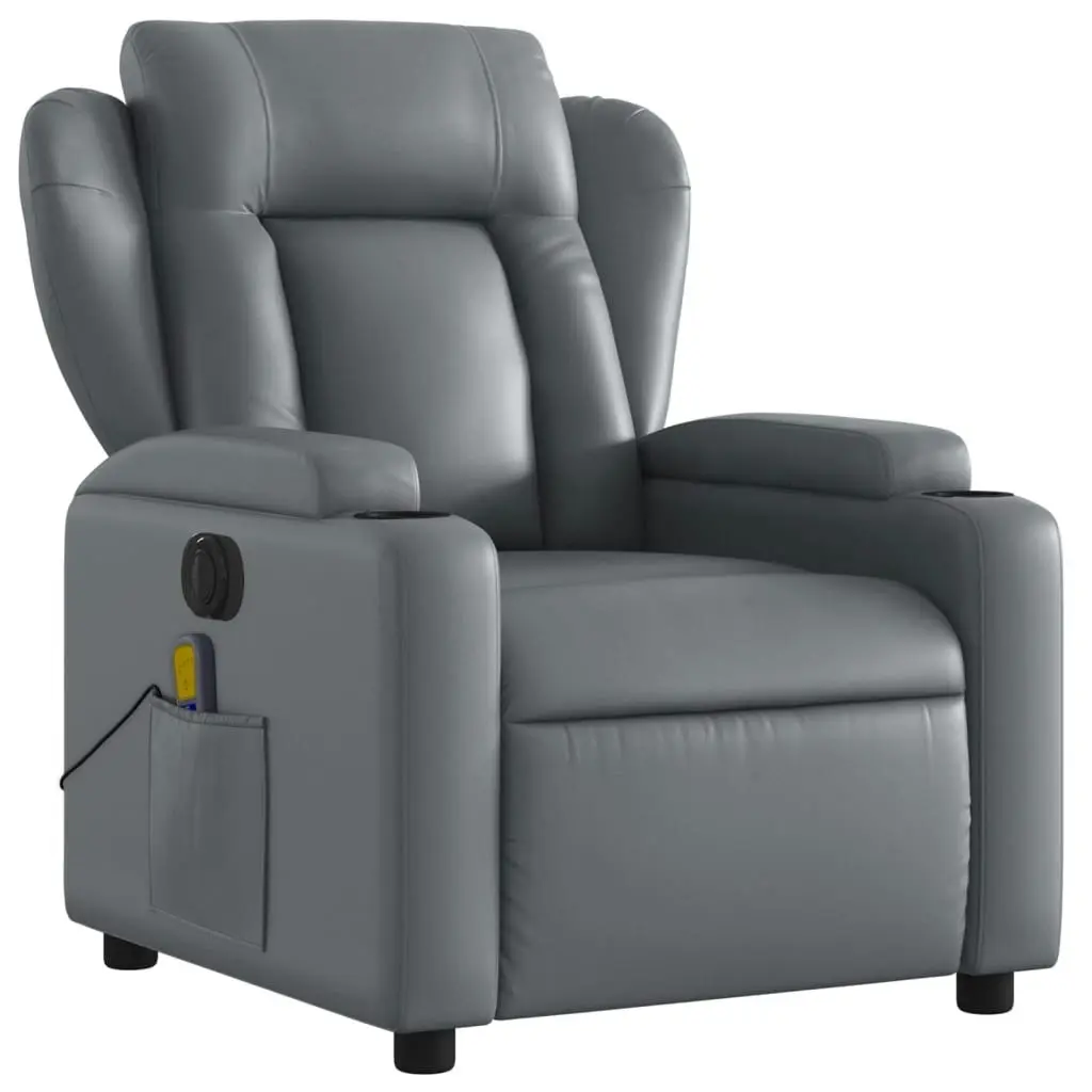 Electric Massage Recliner Chair Grey Faux Leather 3205601