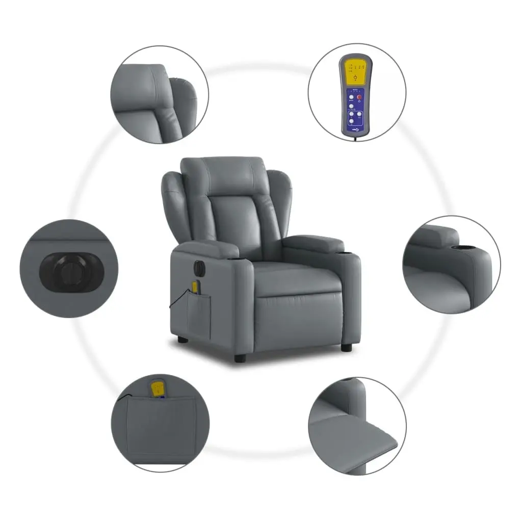 Electric Massage Recliner Chair Grey Faux Leather 3205601