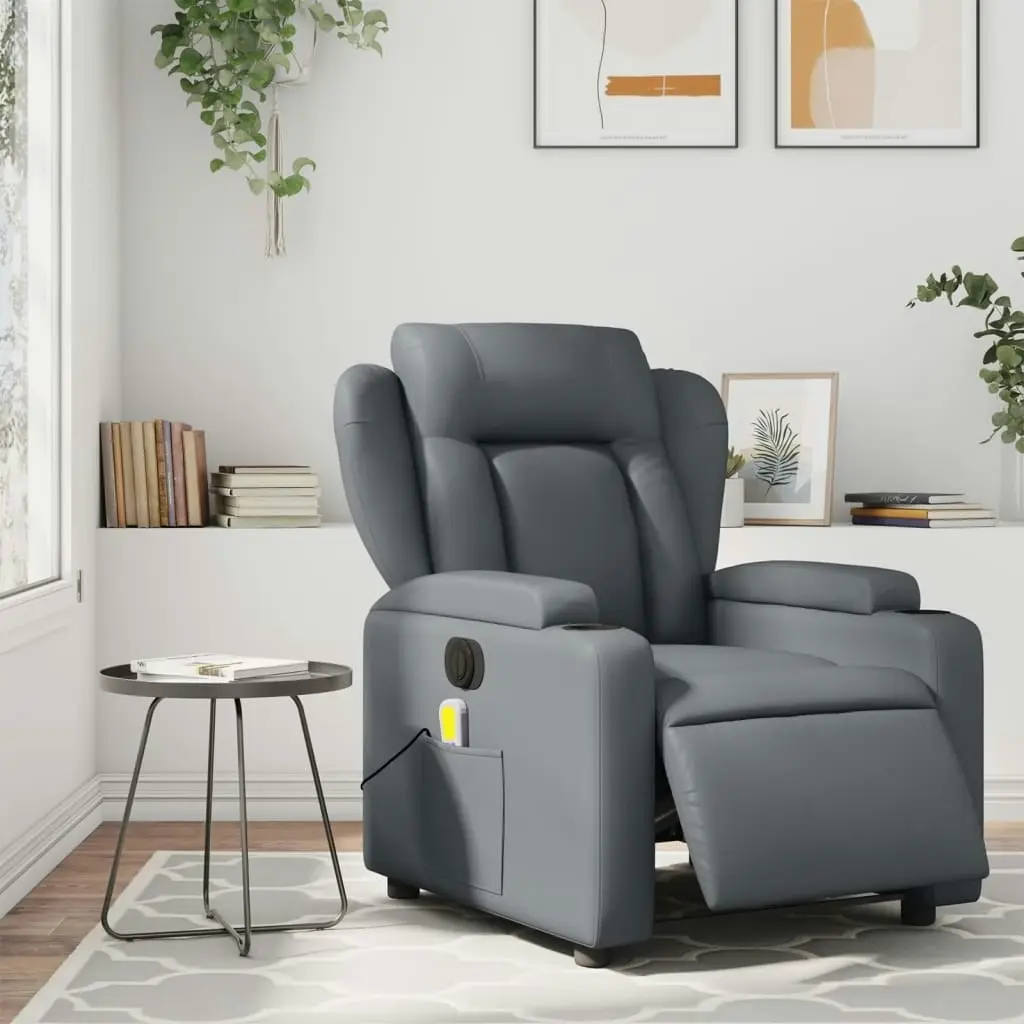 Electric Massage Recliner Chair Grey Faux Leather 3205601