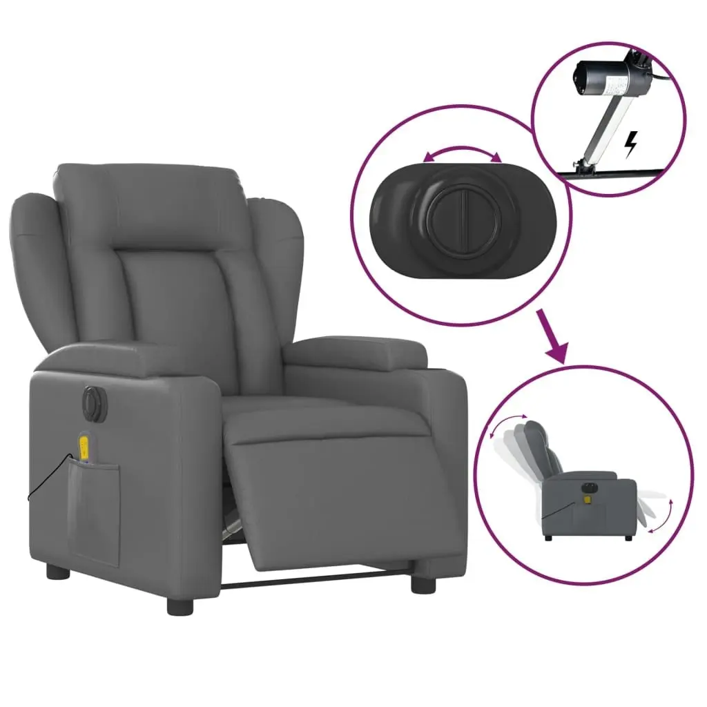 Electric Massage Recliner Chair Grey Faux Leather 3205601