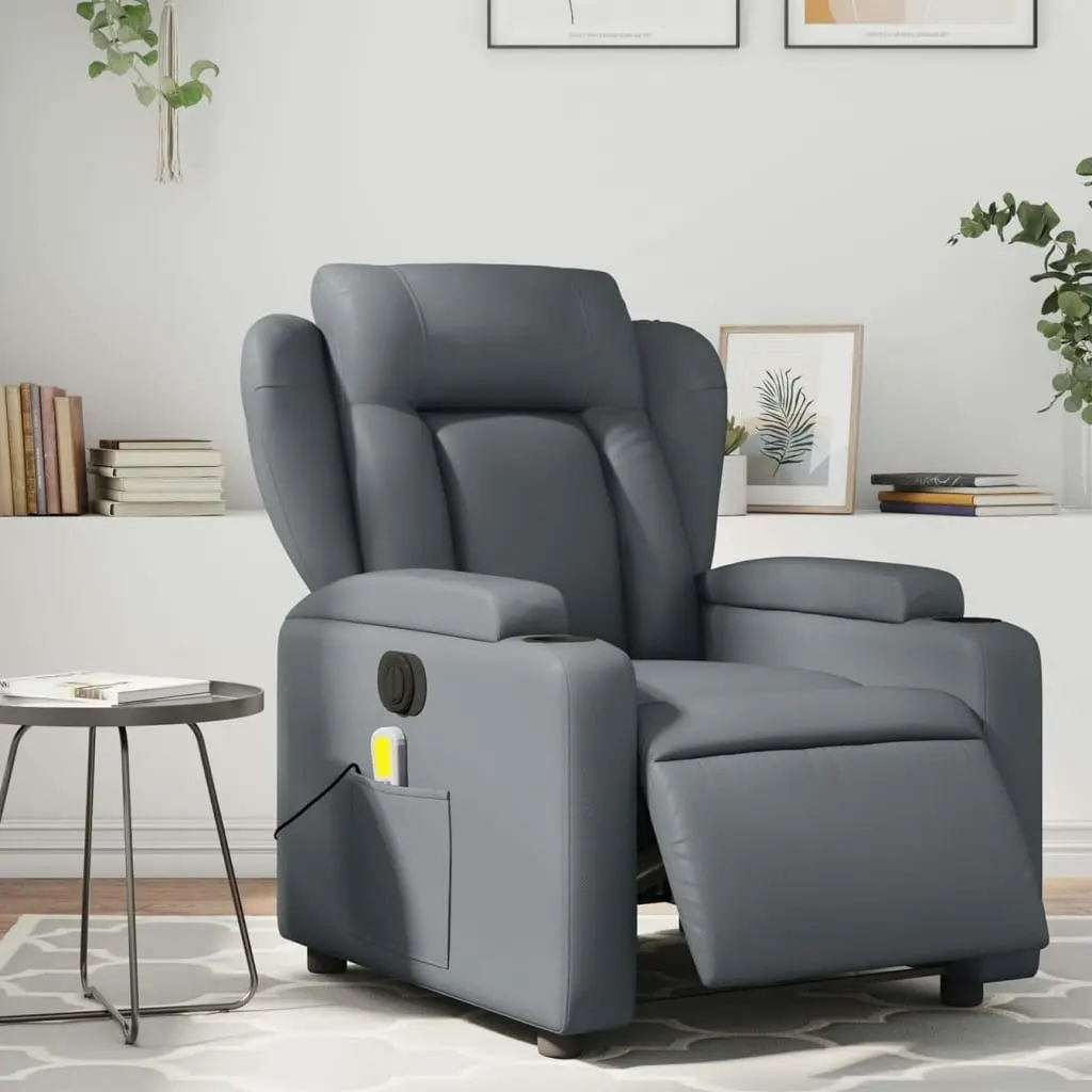 Electric Massage Recliner Chair Grey Faux Leather 3205601