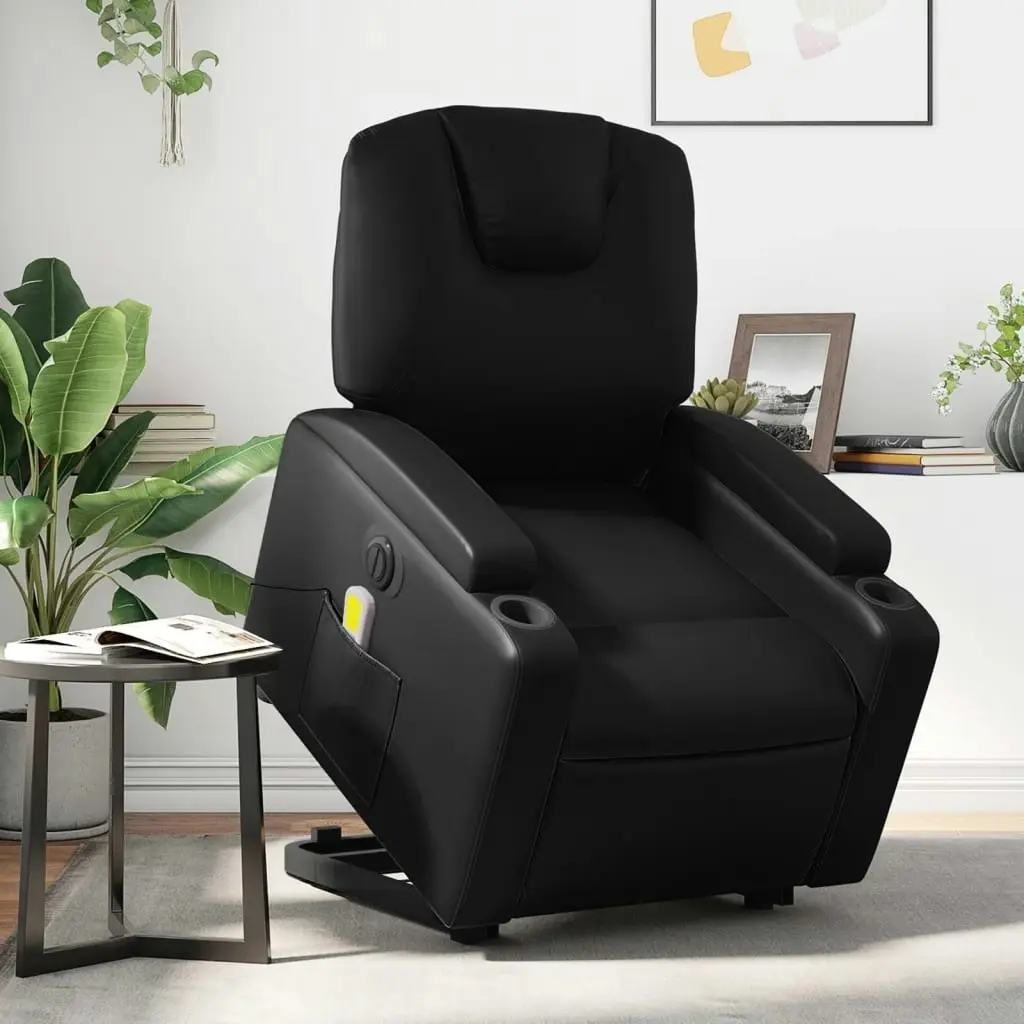 Electric Stand up Massage Recliner Chair Black Faux Leather 3205561