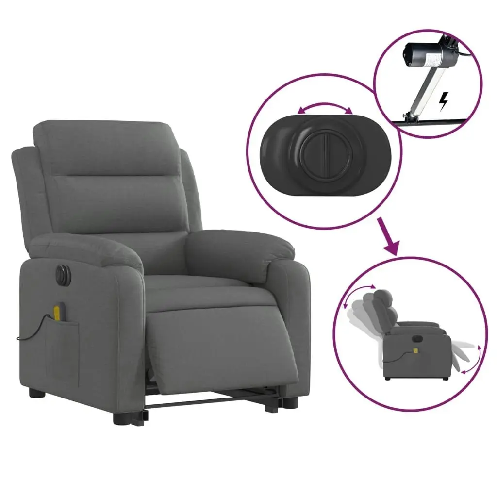 Electric Stand up Massage Recliner Chair Dark Grey Fabric 3205742