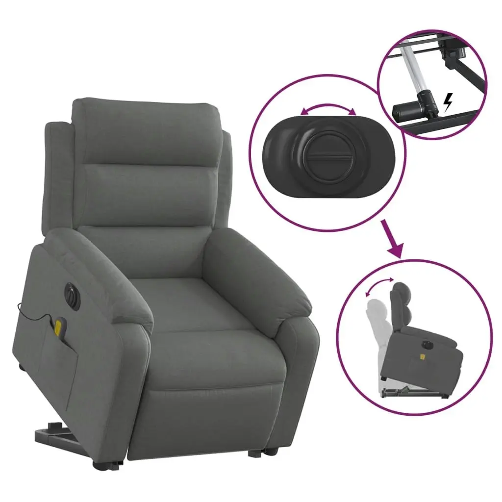 Electric Stand up Massage Recliner Chair Dark Grey Fabric 3205742