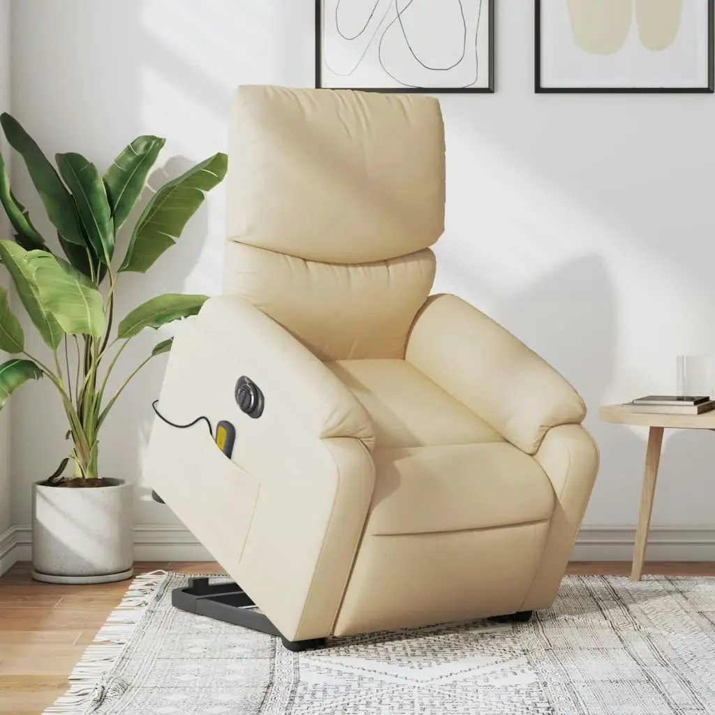 Electric Stand up Massage Recliner Chair Cream Fabric 3205711