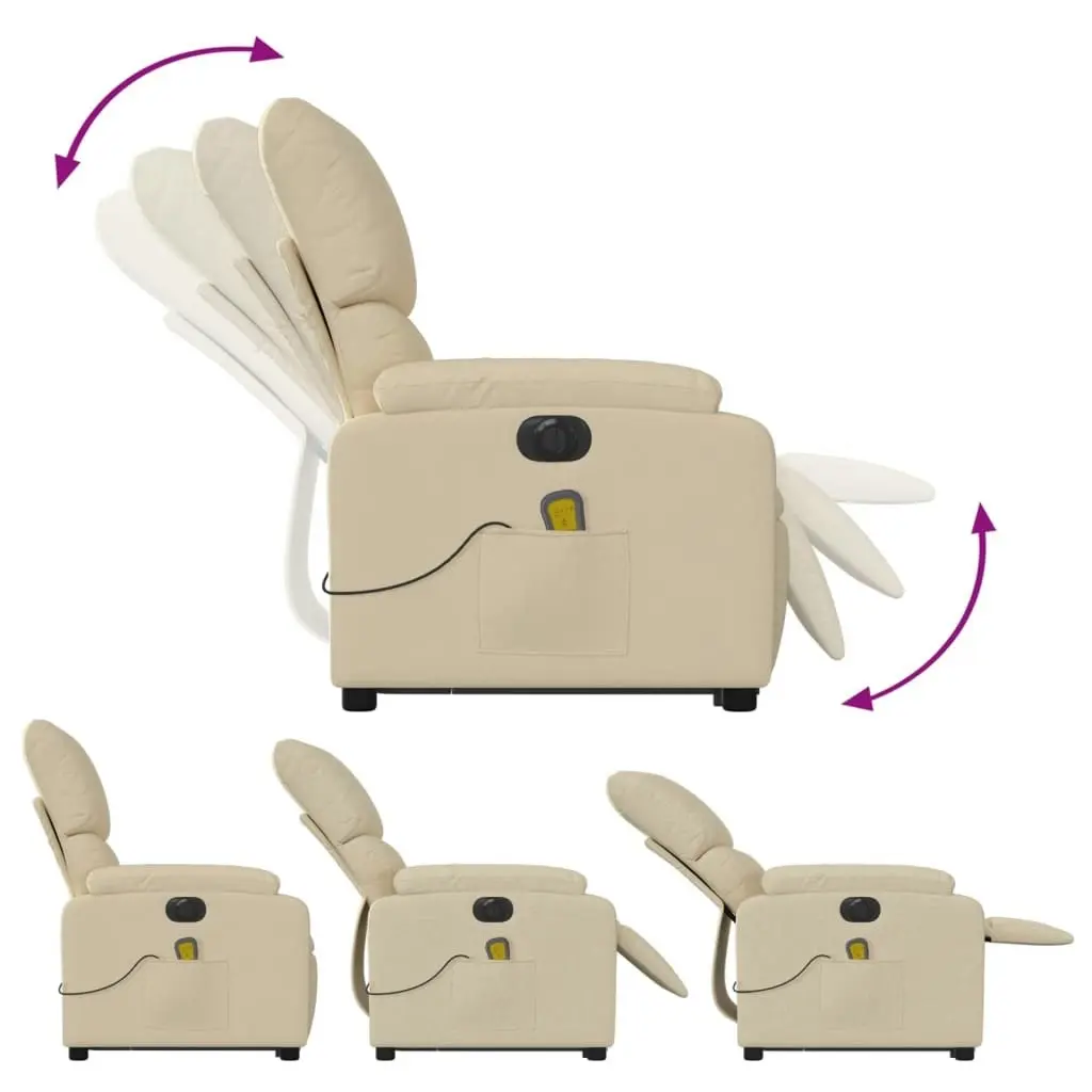 Electric Stand up Massage Recliner Chair Cream Fabric 3205711