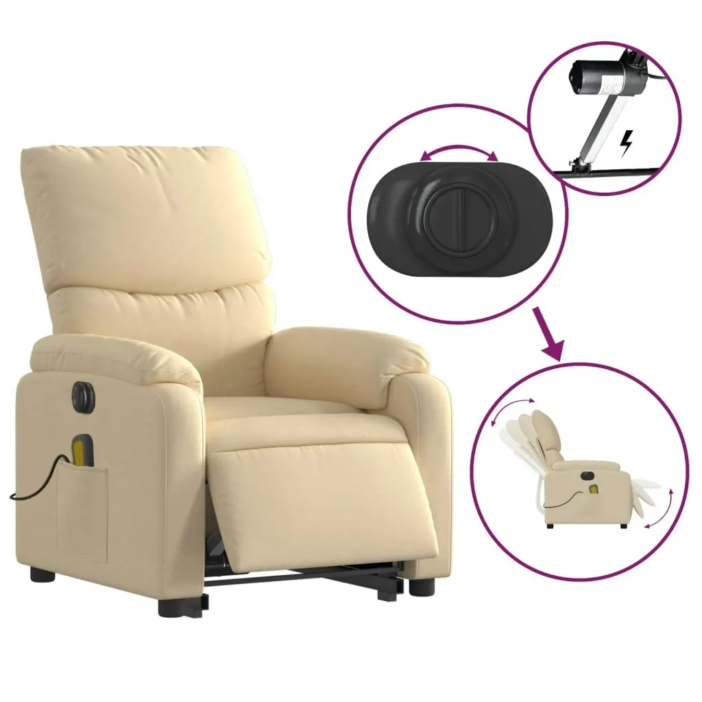 Electric Stand up Massage Recliner Chair Cream Fabric 3205711