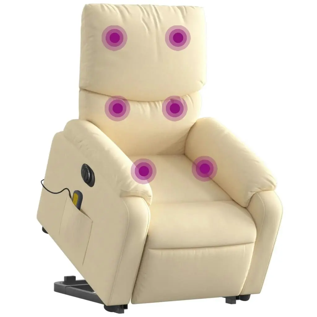 Electric Stand up Massage Recliner Chair Cream Fabric 3205711