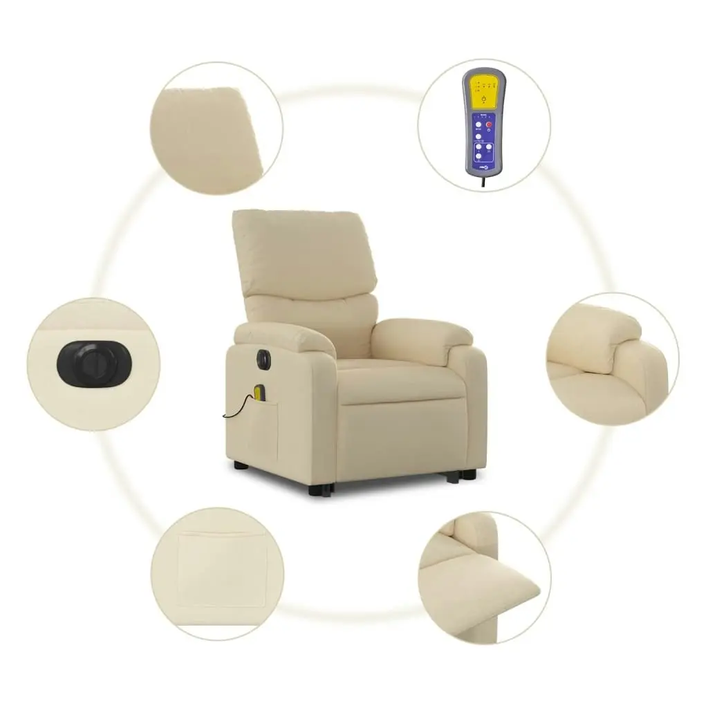 Electric Stand up Massage Recliner Chair Cream Fabric 3205711