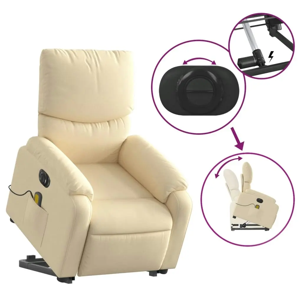 Electric Stand up Massage Recliner Chair Cream Fabric 3205711