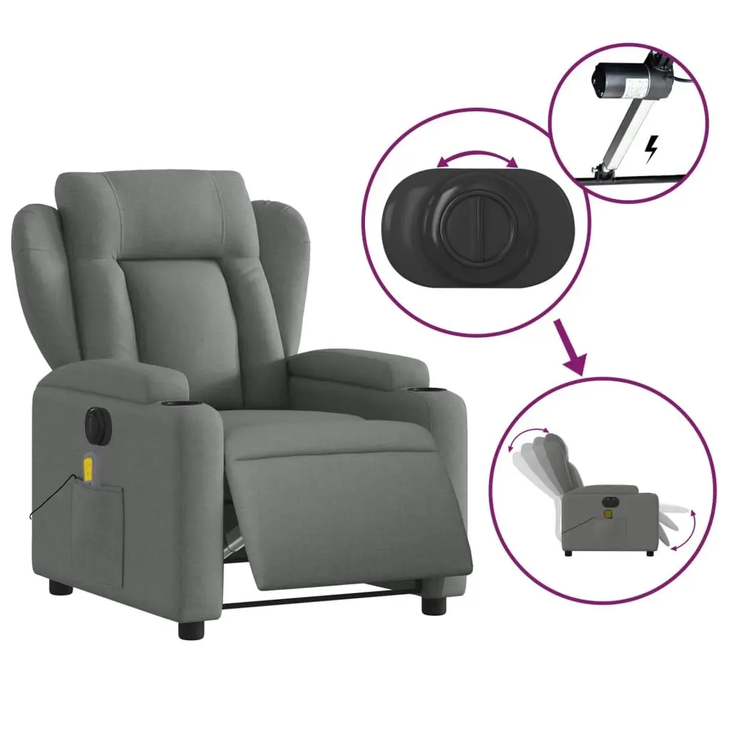 Electric Massage Recliner Chair Dark Grey Fabric 3205577