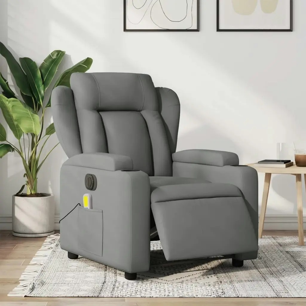 Electric Massage Recliner Chair Dark Grey Fabric 3205577