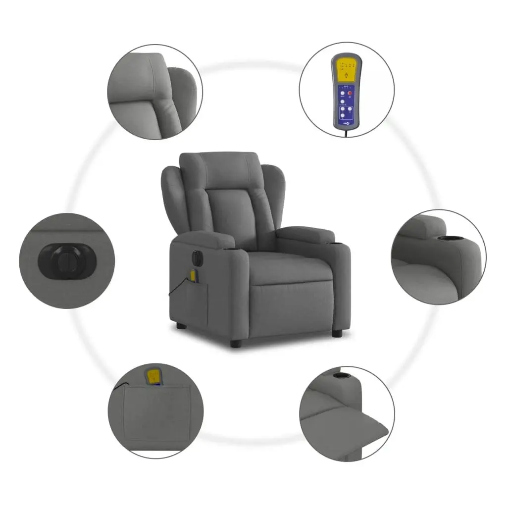 Electric Massage Recliner Chair Dark Grey Fabric 3205577