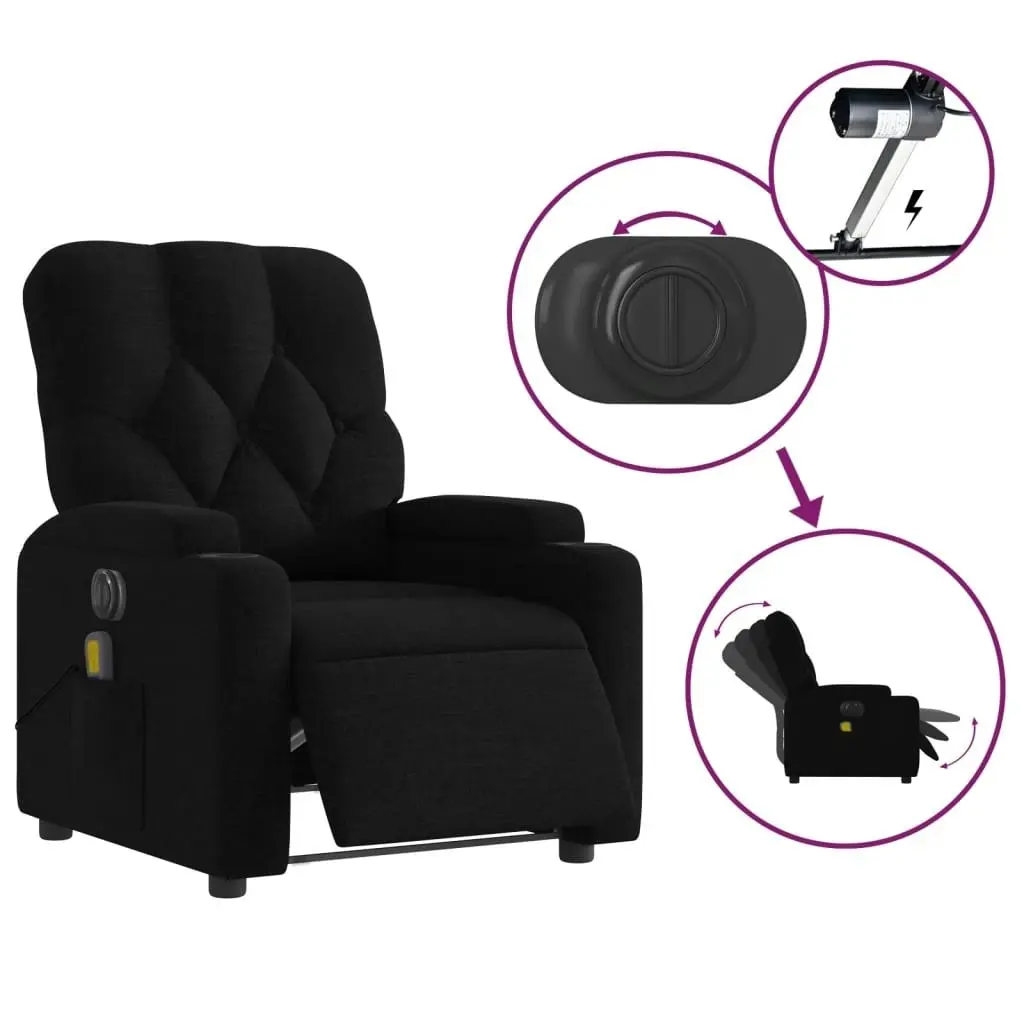 Electric Massage Recliner Chair Black Fabric 3205669