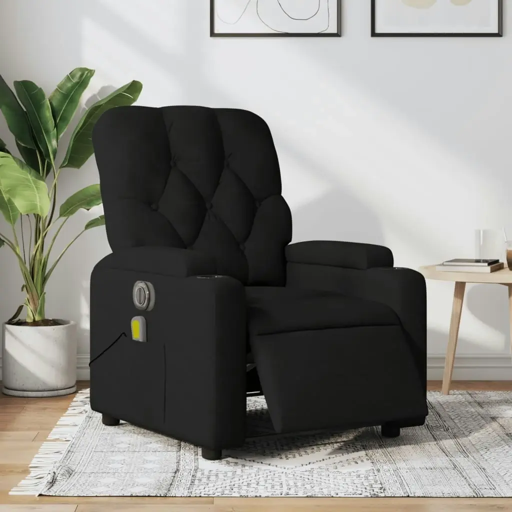 Electric Massage Recliner Chair Black Fabric 3205669