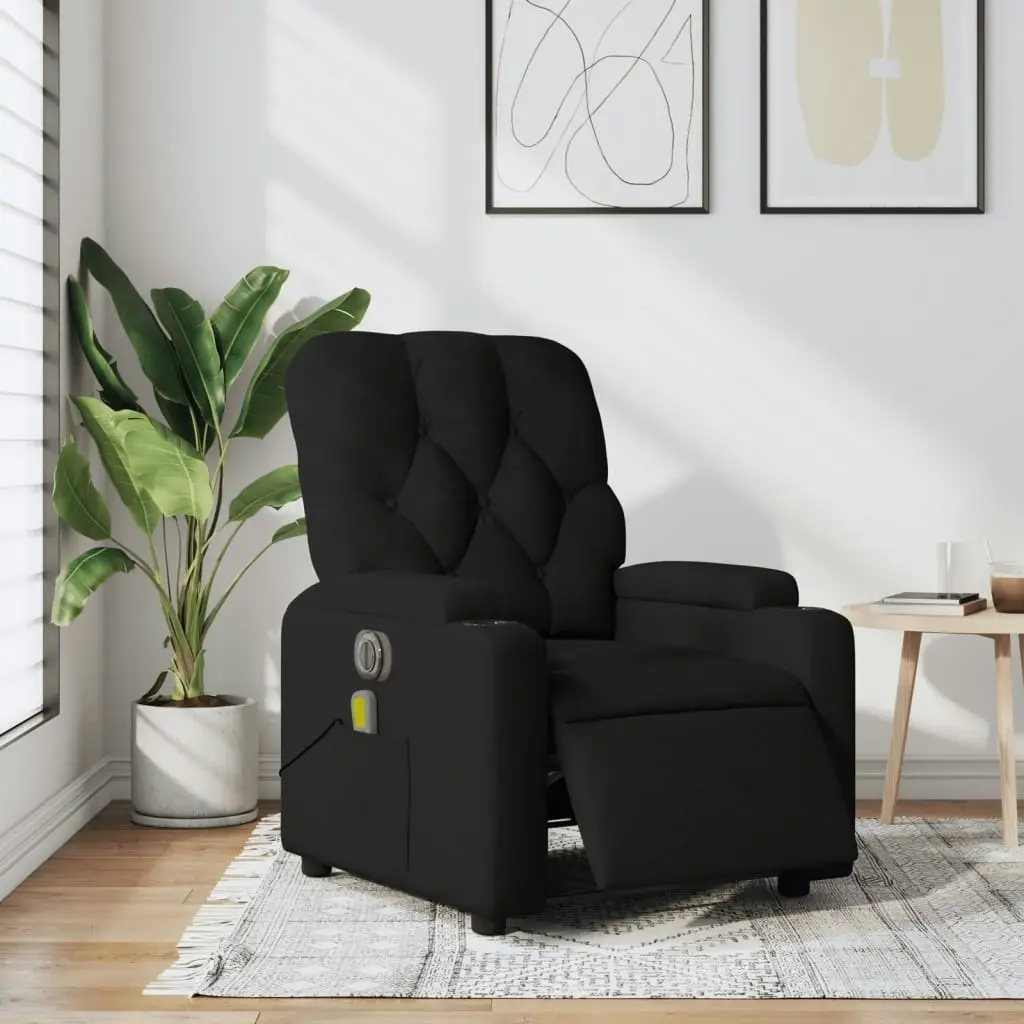 Electric Massage Recliner Chair Black Fabric 3205669