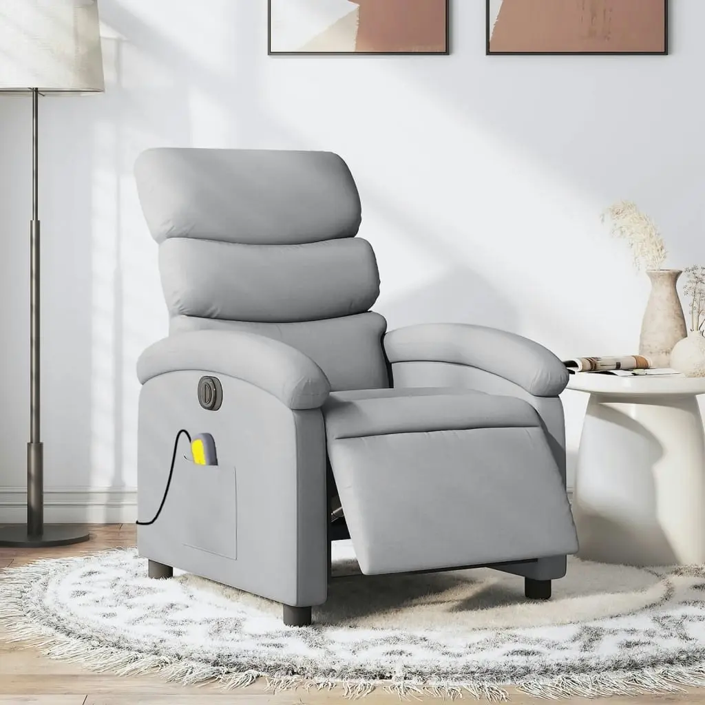 Electric Massage Recliner Chair Light Grey Fabric 3205367