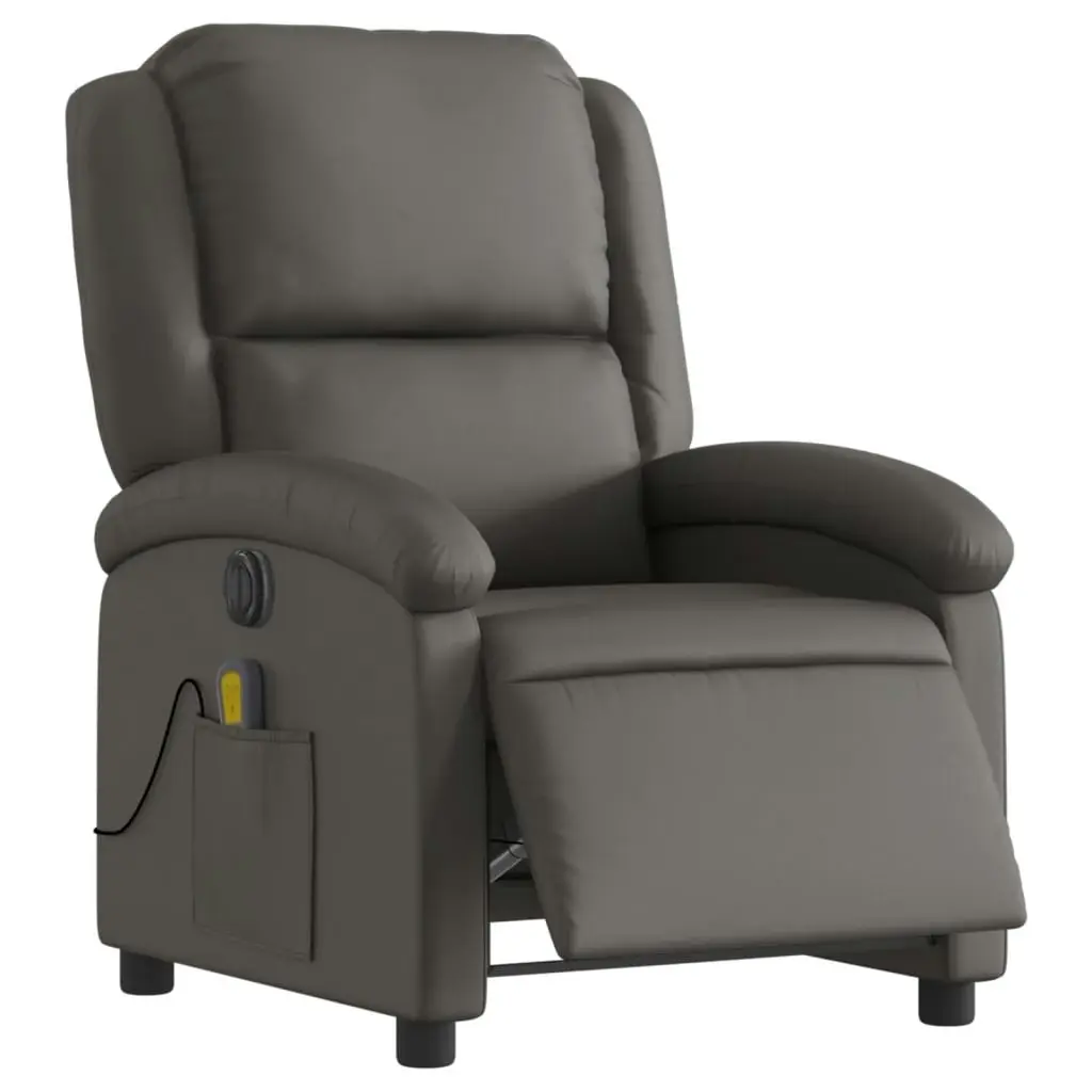 Electric Recliner Chair Grey Real Leather 3205476