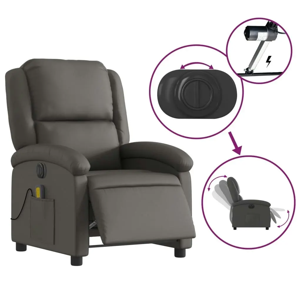 Electric Recliner Chair Grey Real Leather 3205476