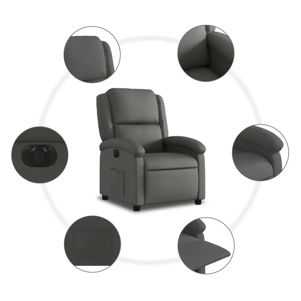 Electric Recliner Chair Grey Real Leather 3205476