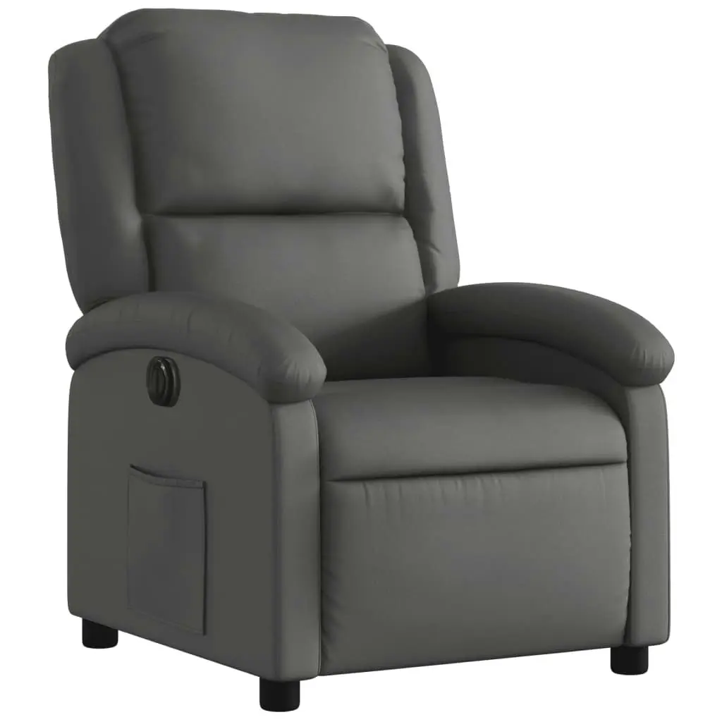 Electric Recliner Chair Grey Real Leather 3205476