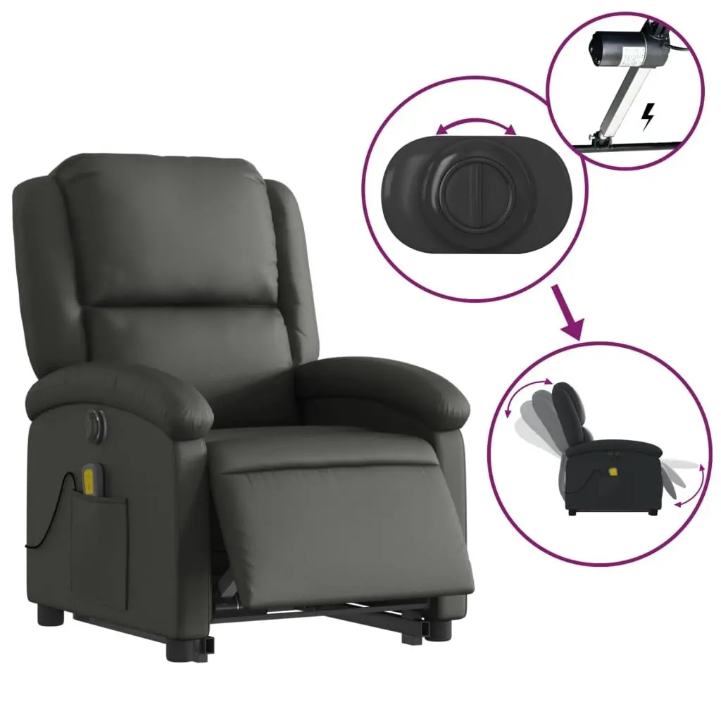 Electric Stand up Massage Recliner Chair Black Real Leather 3205489