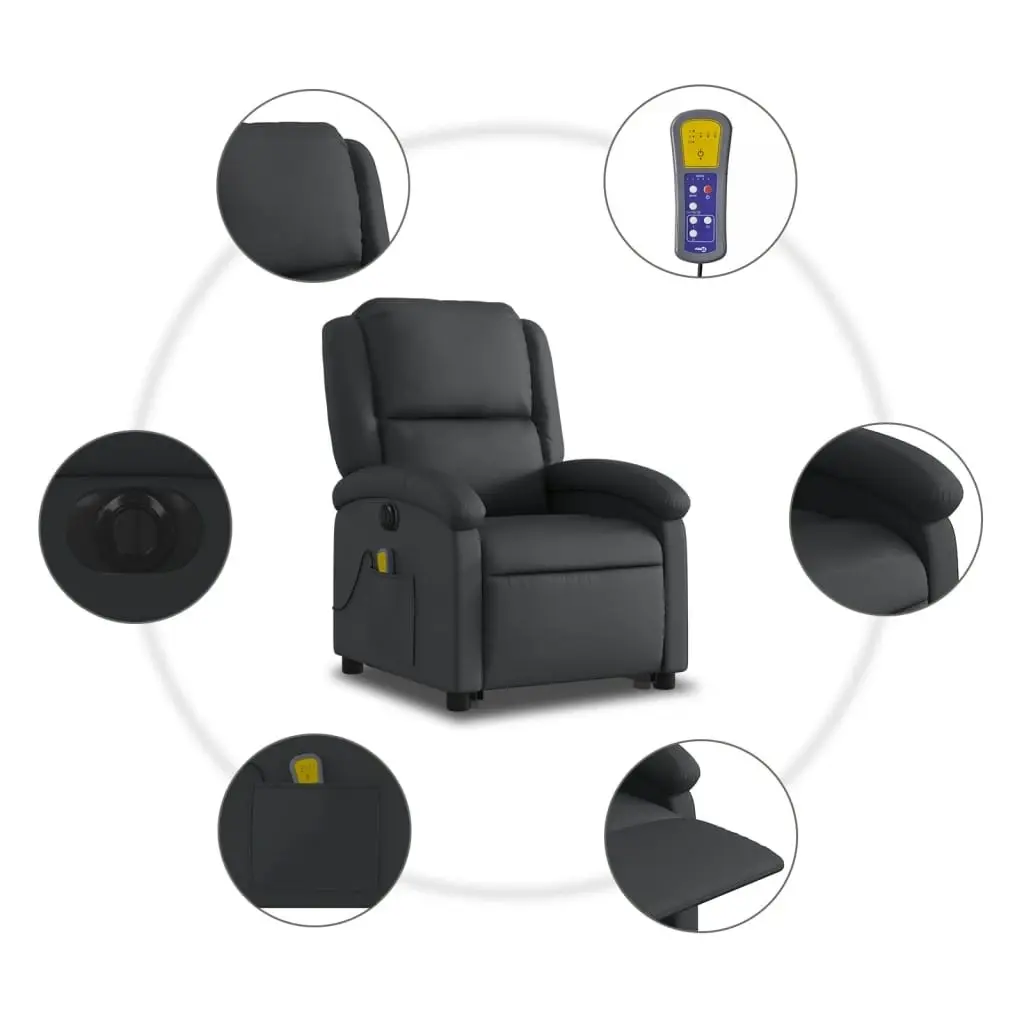 Electric Stand up Massage Recliner Chair Black Real Leather 3205489