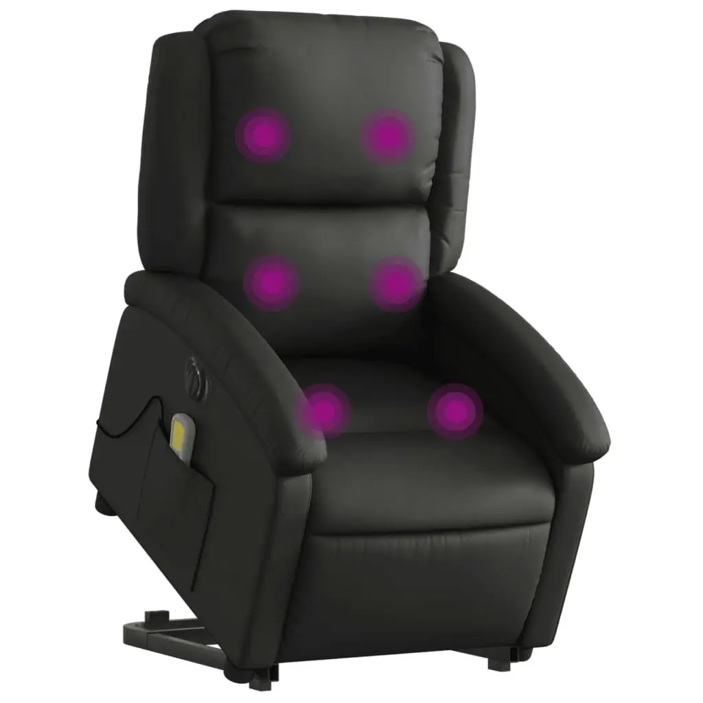 Electric Stand up Massage Recliner Chair Black Real Leather 3205489