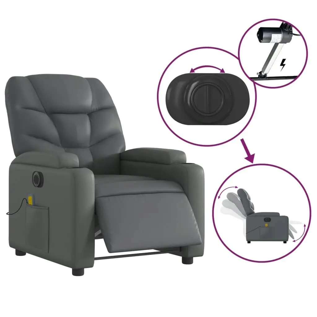 Electric Massage Recliner Chair Grey Faux Leather 3205651