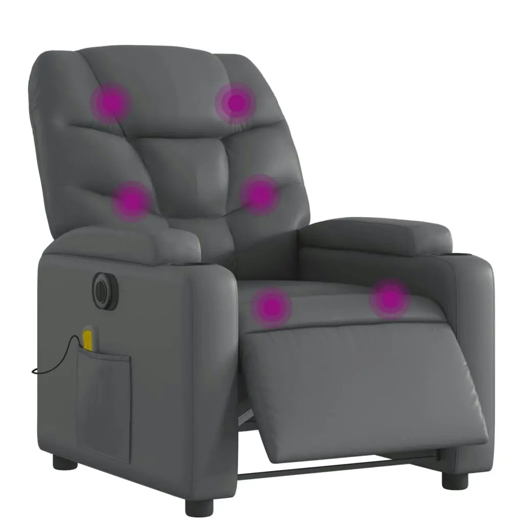 Electric Massage Recliner Chair Grey Faux Leather 3205651