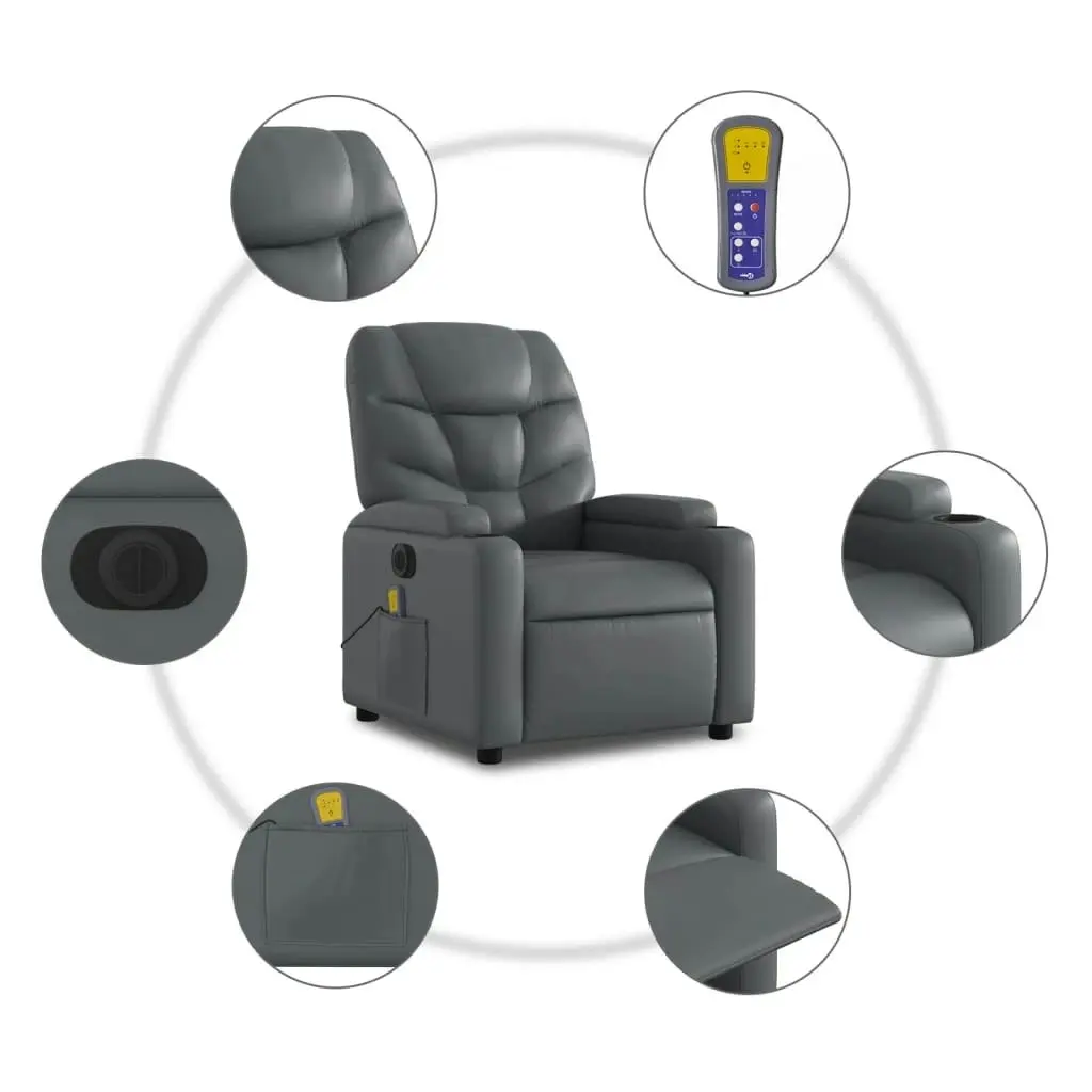 Electric Massage Recliner Chair Grey Faux Leather 3205651