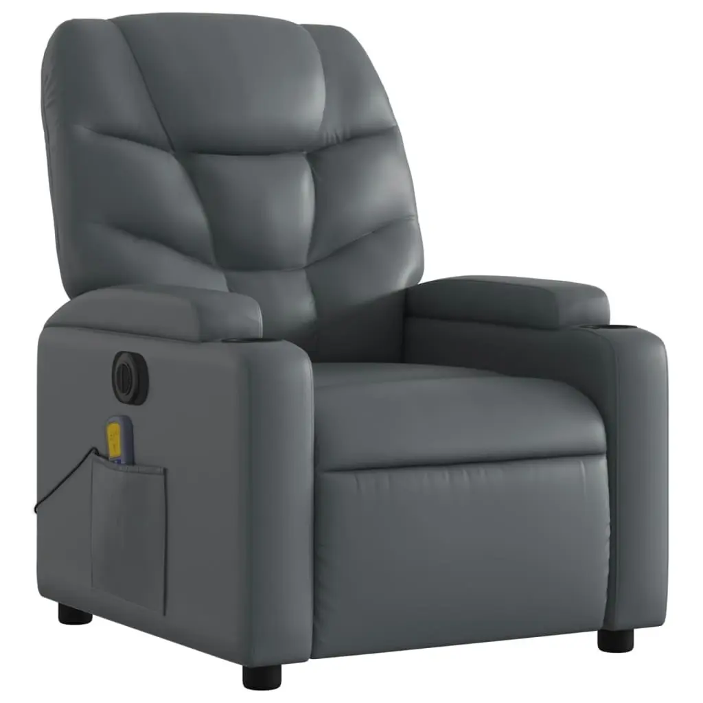 Electric Massage Recliner Chair Grey Faux Leather 3205651